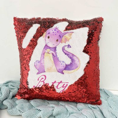 Personalised Sequin Name Red Pillow Girl Birthday Gift