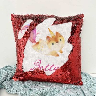 Personalised Sequin Name Red Pillow Girl Birthday Gift
