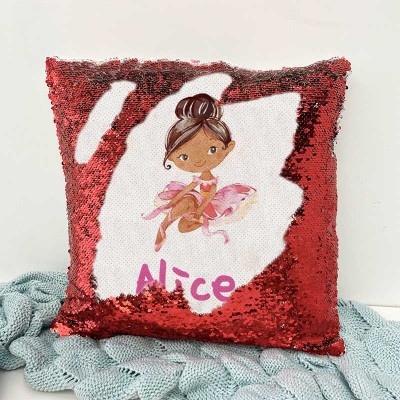 Personalised Sequin Name Red Pillow Girl Birthday Gift