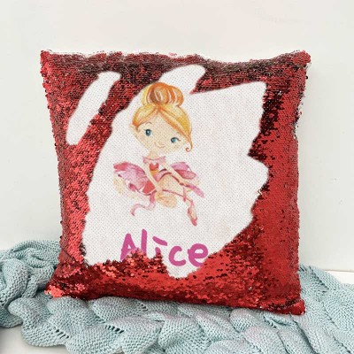 Personalised Sequin Name Red Pillow Girl Birthday Gift