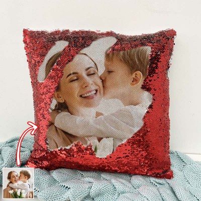 Personalised Red Sequin Photo Pillow For Mother's Day