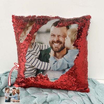 Personalized Red Sequin Photo Pillow For Dad Father's Day