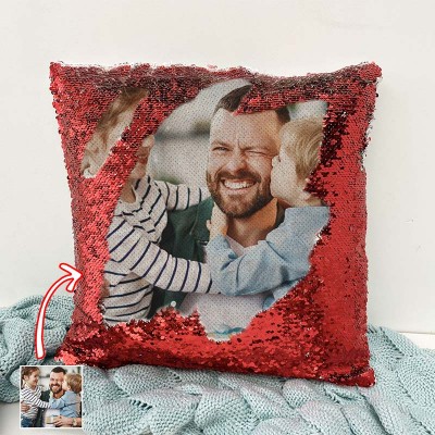 Personalised Red Sequin Photo Pillow For Dad Father's Day