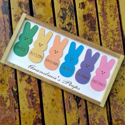 Easter Peeps Sign Personalised Engraved Name Wooden Bunny Home Decor Grandpa Grandma Gift
