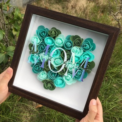 Personalised Mum Flower Shadow Box Red Oak Frame With Name For Mother's Day