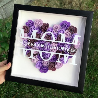 Personalised Mum Flower Shadow Box With Name For Mother's Day