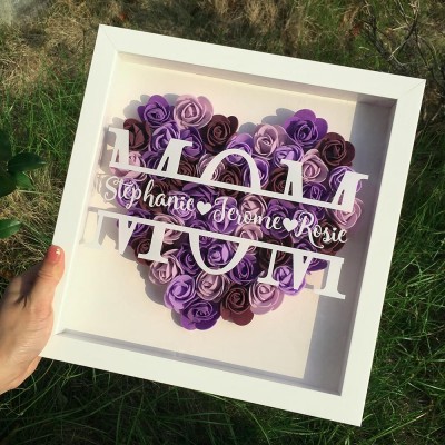 Personalised Mum Flower Shadow Box With Name For Mother's Day