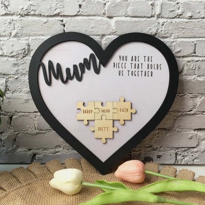 Custom Mum Puzzle Pieces Sign With Kids Name For Mum Grandma Home Wall Decor