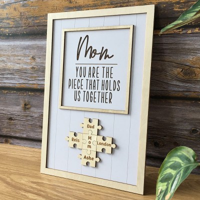 Personalized Mom Puzzle Piece Sign With Kids Name Home Wall Decor For Mother's Day Gift Ideas