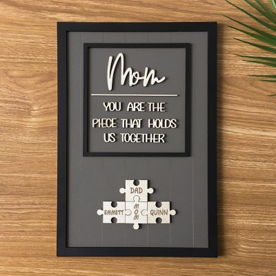 Personalized Mom Puzzle Sign With Kids Name Home Wall Decor For Mother's Day Gift Ideas