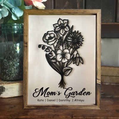 Custom Mom's Garden 3D Birth Flower Bouquet Frame With Kids Name For Mother's Day Gift Ideas