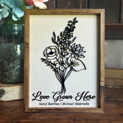 Custom Birth Month Flower Bouquet Frame With Kids Name For Mum Grandma Mother's Day Gift Ideas