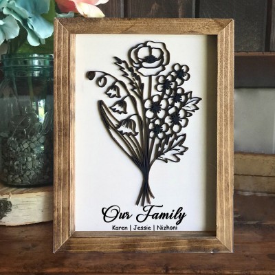 Custom Birth Month Flower Bouquet Frame With Kids Name For Mum Grandma Mother's Day Gift Ideas