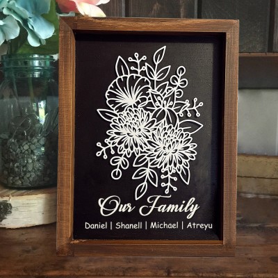 Custom Birth Month Flower Bouquet Frame With Kids Name For Mum Grandma Mother's Day Gift Ideas
