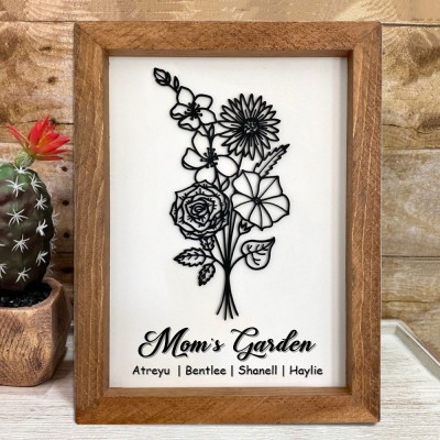 Custom Mum's Garden 3D Birth Flower Bouquet Frame With Kids Name For Mother's Day Gift Ideas