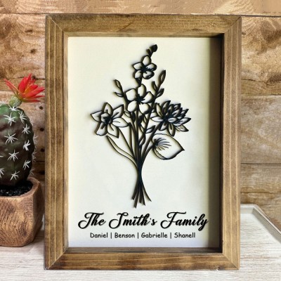 Custom Birth Flower Bouquet Frame With Kids Name For Mum Grandma Mother's Day Gift Ideas