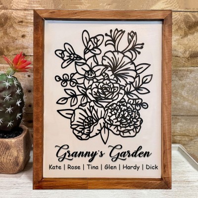 Custom Grandma's Garden Birth Flower Bouquet Frame With Kids Name For Mother's Day Gift Ideas