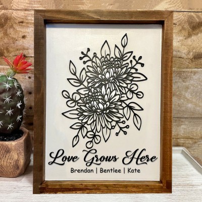 Custom Birth Flower Bouquet Frame With Kids Name For Mom Grandma Mother's Day Gift Ideas