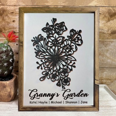 Custom Grandma's Garden Birth Flower Bouquet Frame With Kids Name For Mother's Day Gift Ideas