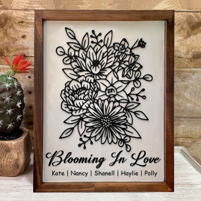 Custom Birth Flower Bouquet Frame With Kids Name For Mom Grandma Mother's Day Gift Ideas