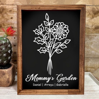 Custom Mom's Garden 3D Birth Flower Bouquet Frame With Kids Name For Grandma Mother's Day Gift Ideas