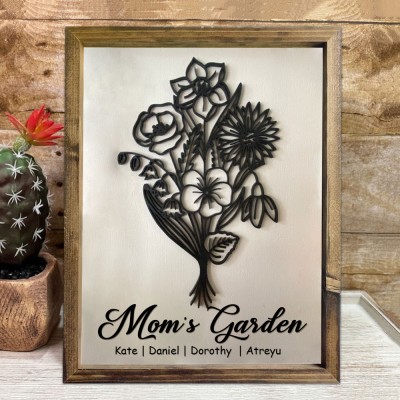 Custom Mom's Garden 3D Birth Flower Bouquet Frame With Kids Name For Grandma Mother's Day Gift Ideas