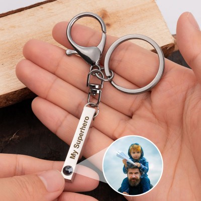 Personalised Photo Projection Keychain For Dad My Hero Father's Day