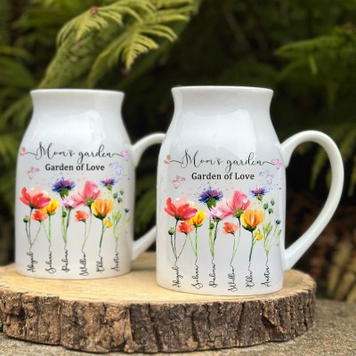 Custom Mum's Garden Vase With Kids Name and Birth Flower For Mother's Day