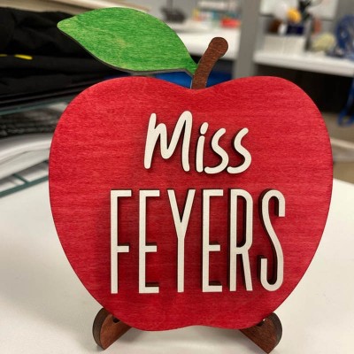 Personalised Teacher Name Wood Apple Sign Back to School Office Decor Christmas Gift