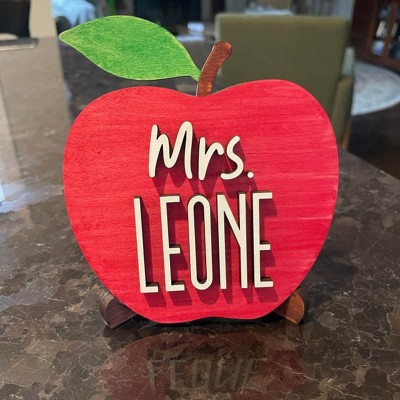 Personalised Teacher Name Wood Apple Sign Back to School Office Decor Christmas Gift