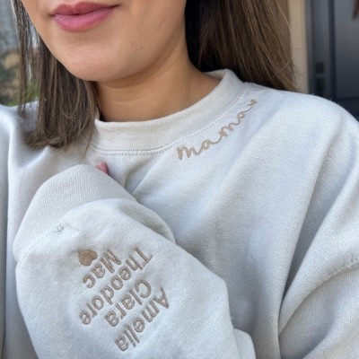 Custom Embroidered Mama Sweatshirt Hoodie with Kids Names For Mother's Day Gift Ideas