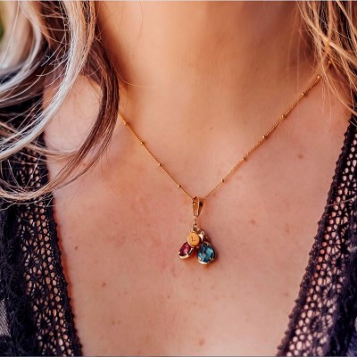 Personalised Birthstone Drop Initial Letter Name Necklace for Her With 1-8 Pendants