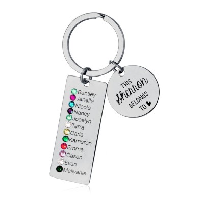 Personalised This Grandma Mum Grandpa Belongs to 1-8 Children Names with Birthstones Keychains