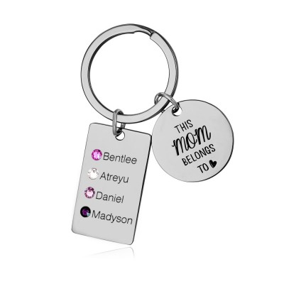 Personalised This Grandma Mum Grandpa Belongs to 1-5 Children Names with Birthstones Keychains