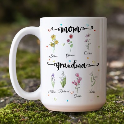Personalised Mum Grandma's Garden Birth Month Flower Mug With Names Gift Ideas For Mother's Day