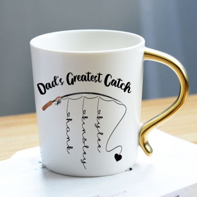 Personalized Coffee Mug Dad's Greatest Catch Fishing Gift With Kids Personalized Name