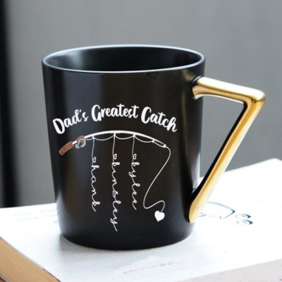 Personalised Coffee Mug Dad's Greatest Catch Fishing Gift With Kids Personalised Name