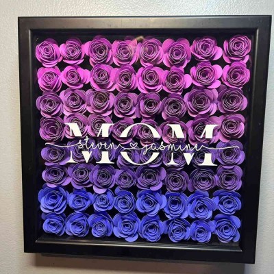Personalised Mum Flower Shadow Box With Kids Name For Grandma Mother's Day Gift Ideas