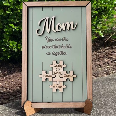Personalised Mum Puzzle Piece Sign With Kids Name Home Wall Decor For Mother's Day Gift Ideas