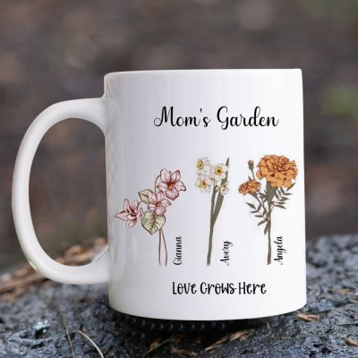 Grandma's Garden Mug Personalised Birth Month Flower With Grandchildren Name For Mother's Day Christmas