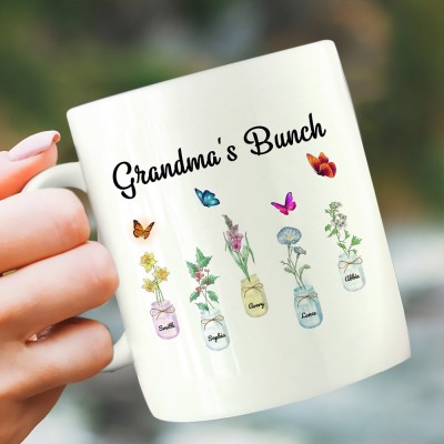 Grandma's Bunch Personalised Birth Month Flower Mug With Names Gift Ideas For Mother's Day