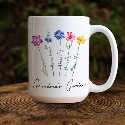 Personalised Grandma's Garden Birth Month Flower Mug With Names Gift Ideas For Mother's Day