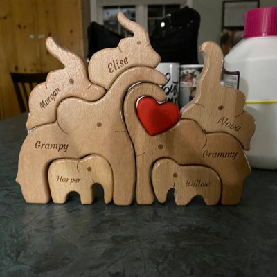 Custom Wooden Family Elephant Puzzle Keepsake Home Decor For Mother's Day Gift