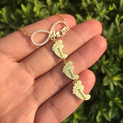 Personalised Infinity MaMa Baby Feet Charms Name Necklace
