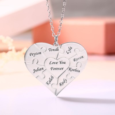 Silver Personalised Heart Puzzle 1-12 Names Necklace