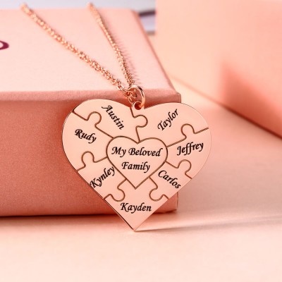 Personalised Heart Puzzle 1-12 Names Necklace
