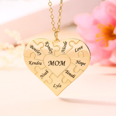 Personalized Heart Puzzle 1-12 Names Necklace