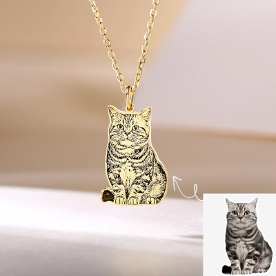 Personalised Pet Cat Dog Photo Engraved Tag Necklace