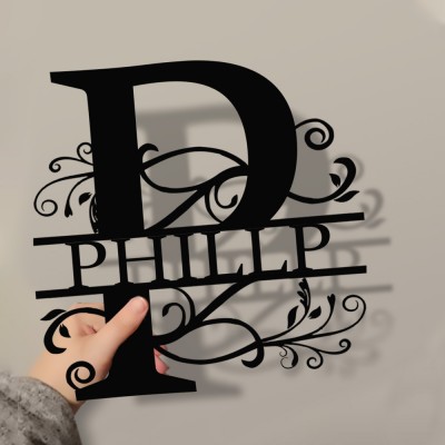 Personalised Family Name Metal Sign Monogram Home Wall Decor