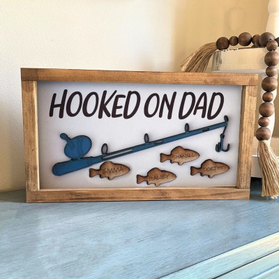 Hooked on Dad Personalised Fishing Frame With Kids Name For Father's Day